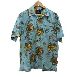 Jimmy Buffett Margaritaville Mens Hawaiian Shirt Aloha Beach Nautical Blue Large